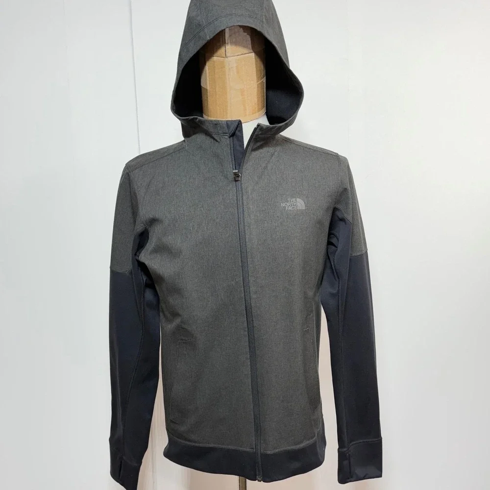 North Face Jacket Mens Small Kilowatt‎ Gray Black Full Zip Softshell Hooded